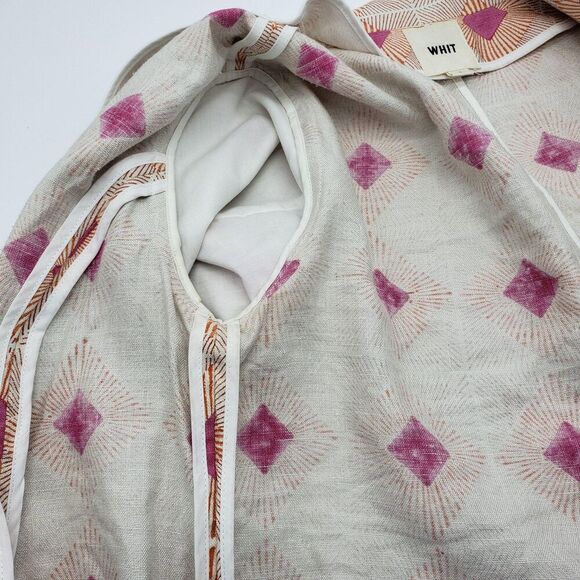 WHIT Blazer Womens Small Pink Orange Geometric Linen Silk Made in USA 3/4 Sleeve - Picture 10 of 11